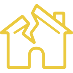 An icon depicting a house with a broken roof.